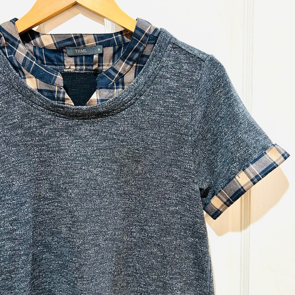 {THML} Layered Top with Plaid Detail
